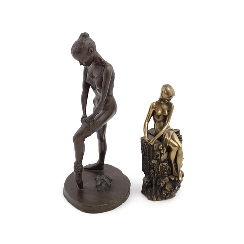 1075 - Two 20thC bronzed resin sculptures comprising a Wood Nymph after Giovanni Schoeman, and a ballerina ... 