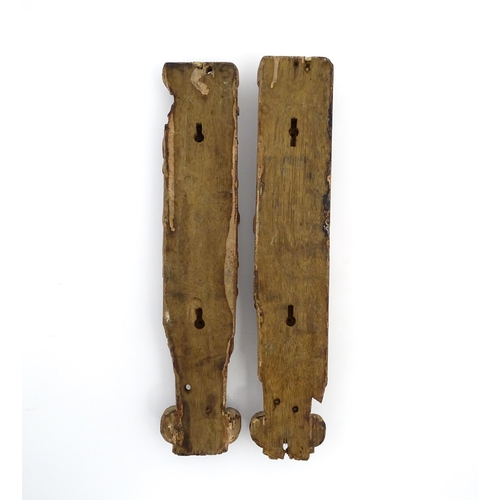 1076 - Two 18th / 19thC carved wooden caryatid brackets each depicting an ecclesiastical female figure, wit... 