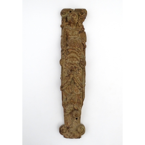 1076 - Two 18th / 19thC carved wooden caryatid brackets each depicting an ecclesiastical female figure, wit... 