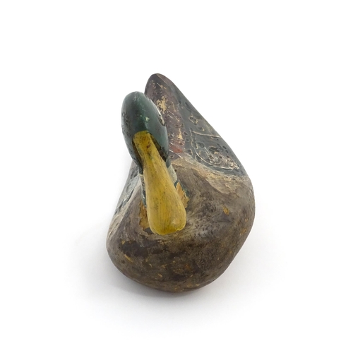 1077 - An early 20thC hand carved and painted wooden duck decoy in the form of a drake Mallard , approx 14