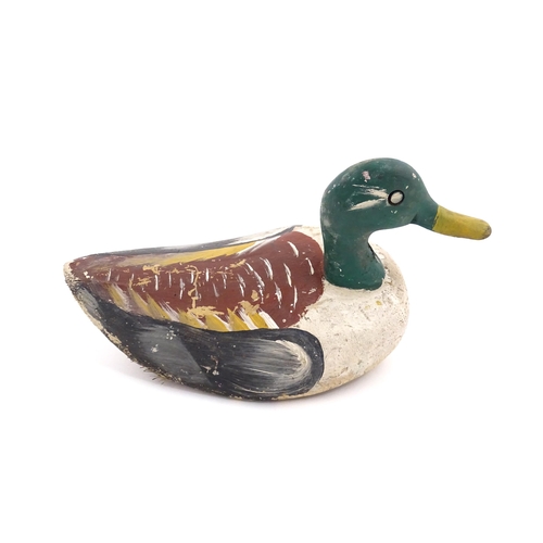 1078 - An early 20thC hand carved and painted wooden duck decoy in the form of a drake Mallard, approx 12