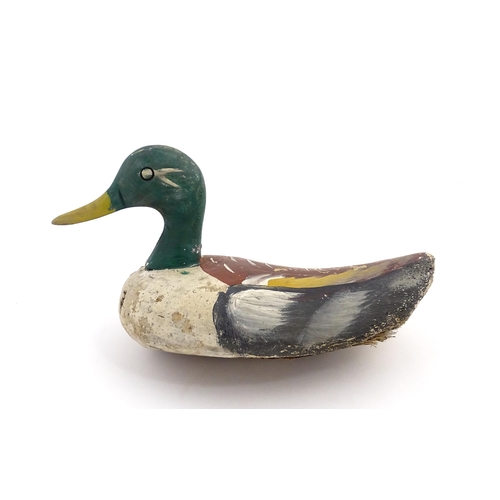 1078 - An early 20thC hand carved and painted wooden duck decoy in the form of a drake Mallard, approx 12