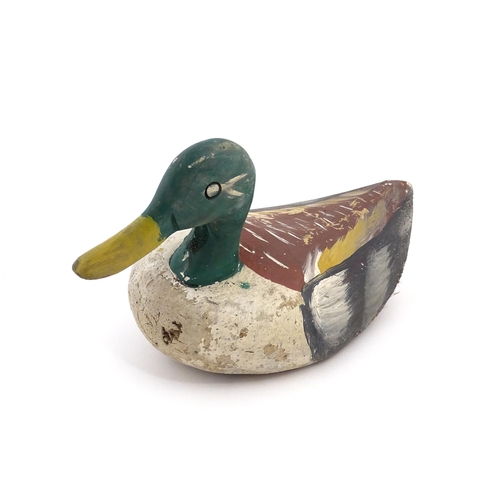 1078 - An early 20thC hand carved and painted wooden duck decoy in the form of a drake Mallard, approx 12