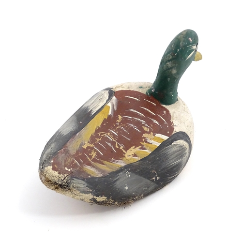 1078 - An early 20thC hand carved and painted wooden duck decoy in the form of a drake Mallard, approx 12