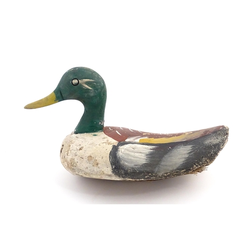 1078 - An early 20thC hand carved and painted wooden duck decoy in the form of a drake Mallard, approx 12