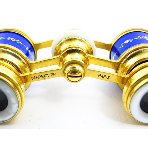 1172 - Late 19th / early 20thC French gilt metal opera / theatre glasses with blue enamel decoration and fl... 