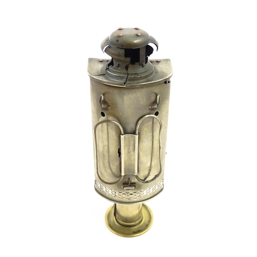 1181 - A 19thC lantern / hand lamp, the interior with spring-loaded candle, approx 8