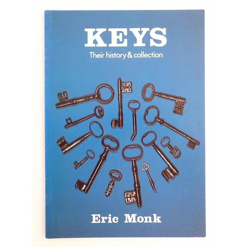 1183 - A quantity of assorted old keys, and a Tumbler padlock. Together with a book titled Keys Their Histo... 