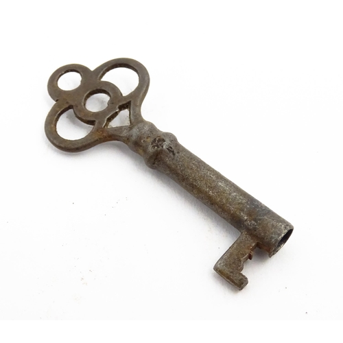 1184 - A quantity of assorted old keys. Together with a Victorian padlock, and another of shaped form with ... 