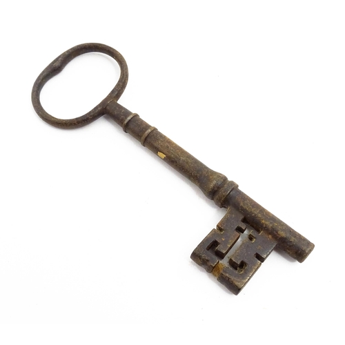 1184 - A quantity of assorted old keys. Together with a Victorian padlock, and another of shaped form with ... 