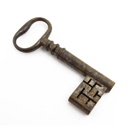 1184 - A quantity of assorted old keys. Together with a Victorian padlock, and another of shaped form with ... 