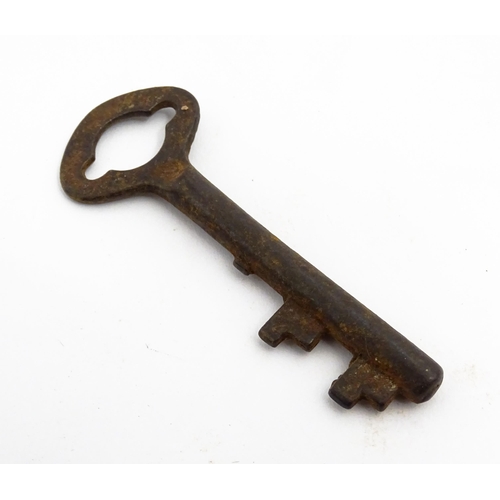 1184 - A quantity of assorted old keys. Together with a Victorian padlock, and another of shaped form with ... 