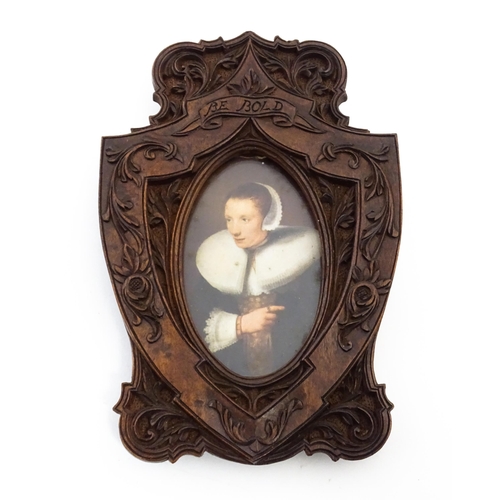 1188 - Three late 19th / early 20thC frames comprising a Black Forest style carved wooden frame with a hand... 