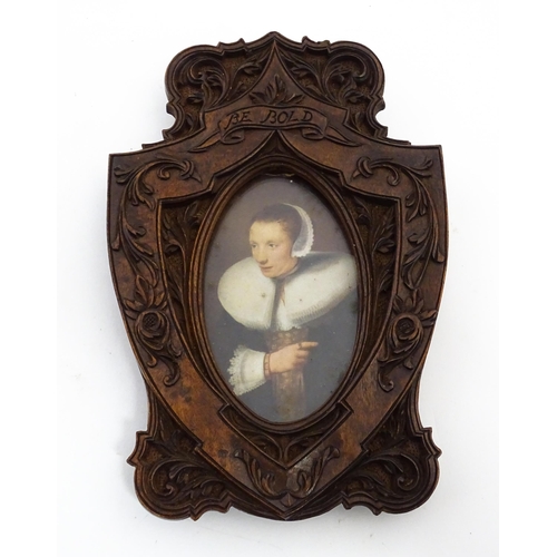 1188 - Three late 19th / early 20thC frames comprising a Black Forest style carved wooden frame with a hand... 