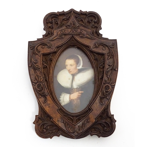 1188 - Three late 19th / early 20thC frames comprising a Black Forest style carved wooden frame with a hand... 