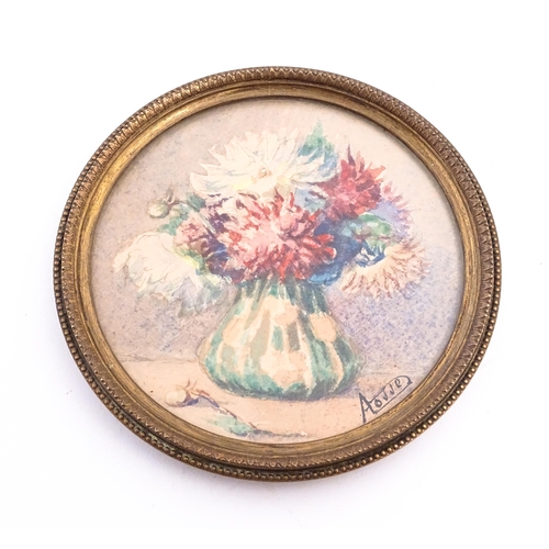 1191 - Two 20thC miniature watercolours depicting still life studies depicting flowers. Both indistinctly s... 