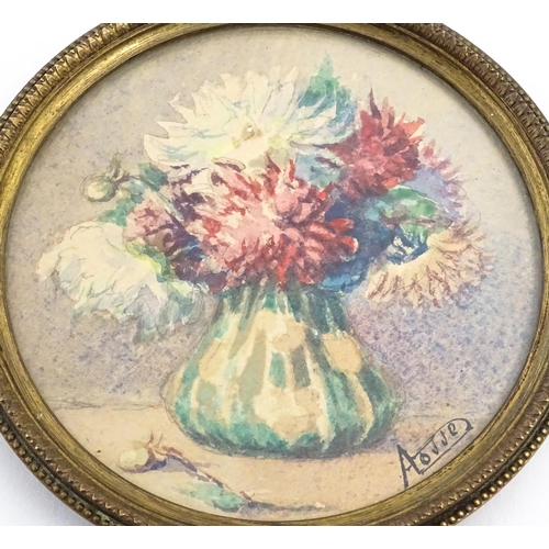 1191 - Two 20thC miniature watercolours depicting still life studies depicting flowers. Both indistinctly s... 