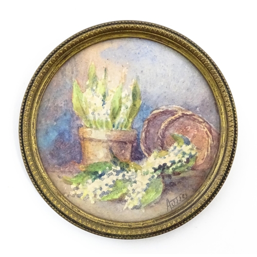 1191 - Two 20thC miniature watercolours depicting still life studies depicting flowers. Both indistinctly s... 