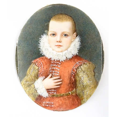 1192 - An oval watercolour portrait miniature depicting a portrait of a young noble boy, ascribed to revers... 