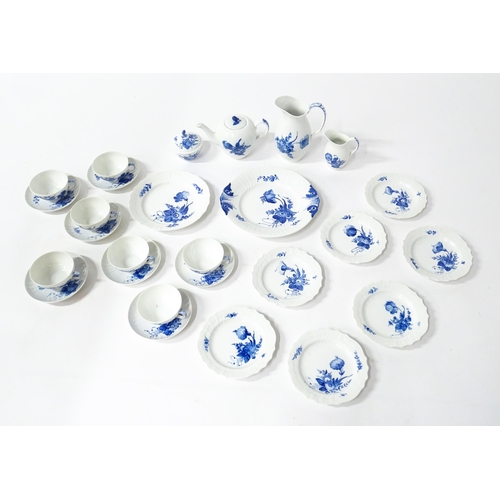 195 - A quantity of Royal Copenhagen tea wares decorated in the Blue Flowers pattern, to include teapot, w... 