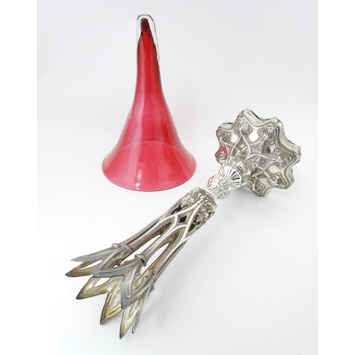 510 - A Victorian silver table centrepiece epergne flute, the silver base with acanthus leaf and Gothic tr... 