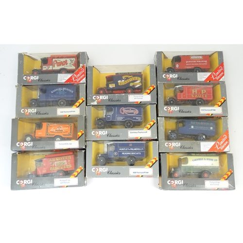 854 - Toys: A quantity of Corgi Classic die cast scale model Thorneycroft Vans, to include Lea & Perrins, ... 