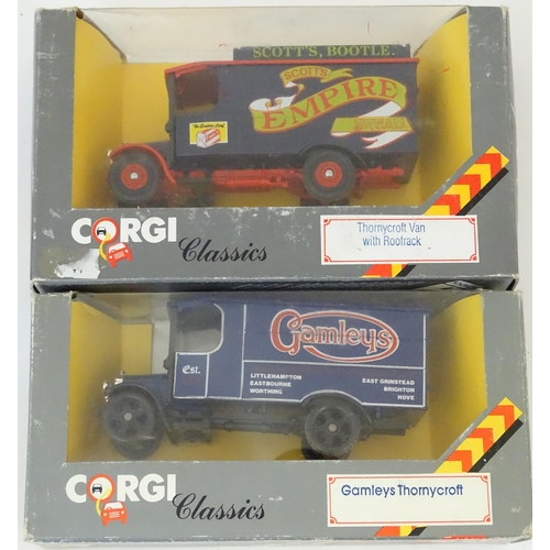 854 - Toys: A quantity of Corgi Classic die cast scale model Thorneycroft Vans, to include Lea & Perrins, ... 