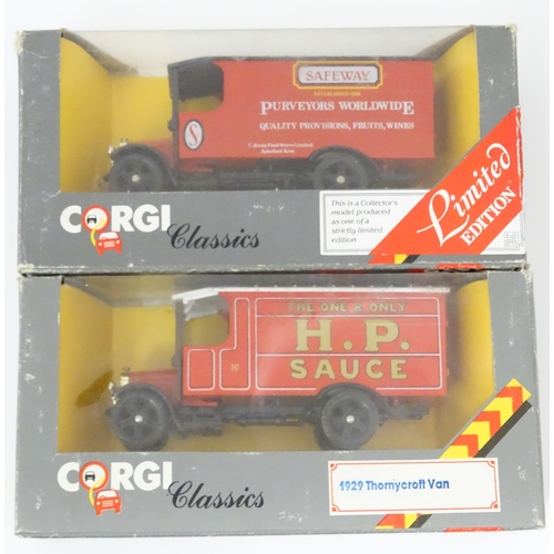 854 - Toys: A quantity of Corgi Classic die cast scale model Thorneycroft Vans, to include Lea & Perrins, ... 