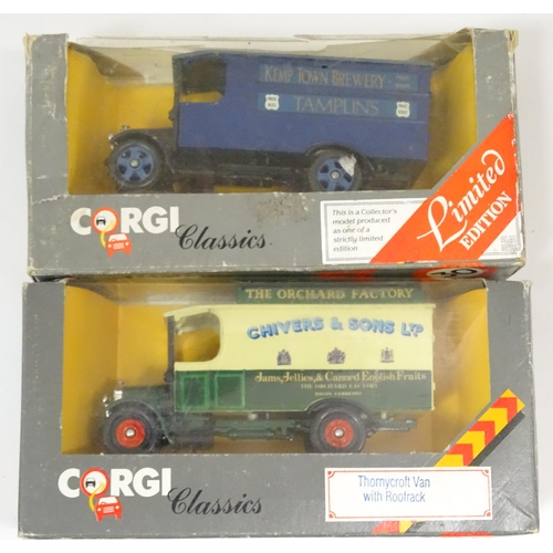 854 - Toys: A quantity of Corgi Classic die cast scale model Thorneycroft Vans, to include Lea & Perrins, ... 