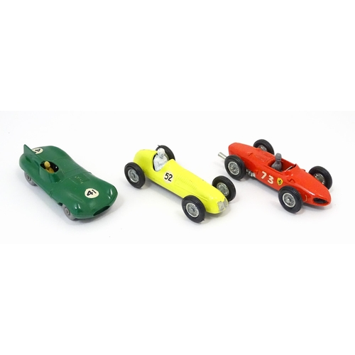 856 - Toys: Three Lesney Matchbox Series die cast scale model racing cars comprising a green D Type Jaguar... 