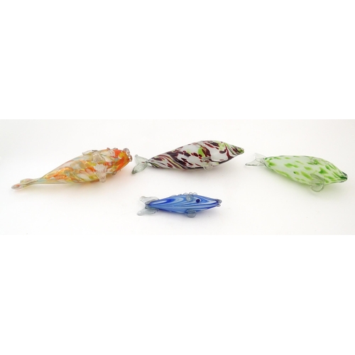 215 - Four 20thC Romanian art glass fish. Largest approx. 14