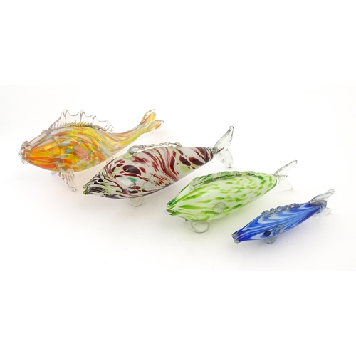 215 - Four 20thC Romanian art glass fish. Largest approx. 14