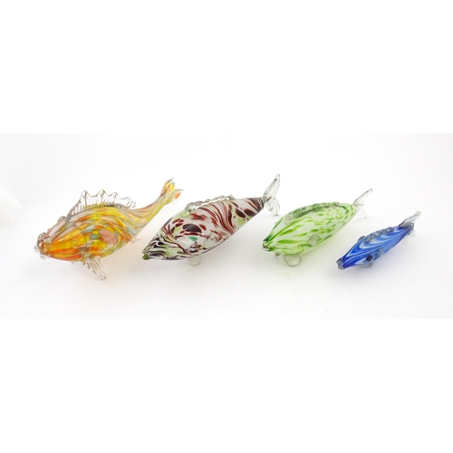 215 - Four 20thC Romanian art glass fish. Largest approx. 14