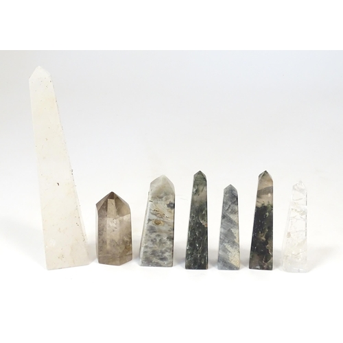 1066 - Natural History / Geology Interest: Seven assorted carved hardstone obelisks, to include quartz exam... 