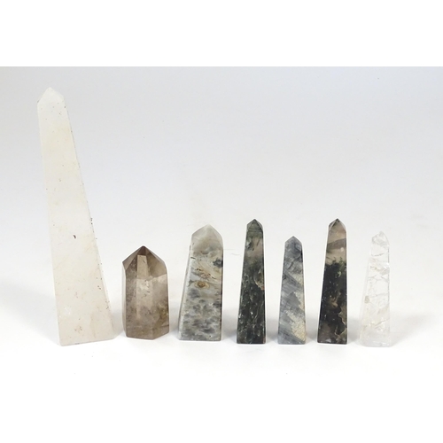 1066 - Natural History / Geology Interest: Seven assorted carved hardstone obelisks, to include quartz exam... 