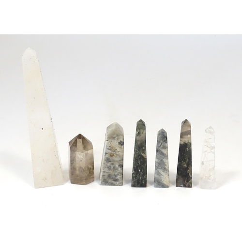 1066 - Natural History / Geology Interest: Seven assorted carved hardstone obelisks, to include quartz exam... 