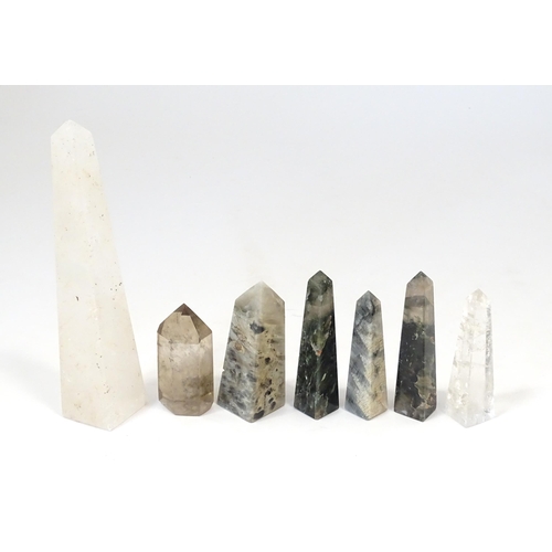 1066 - Natural History / Geology Interest: Seven assorted carved hardstone obelisks, to include quartz exam... 