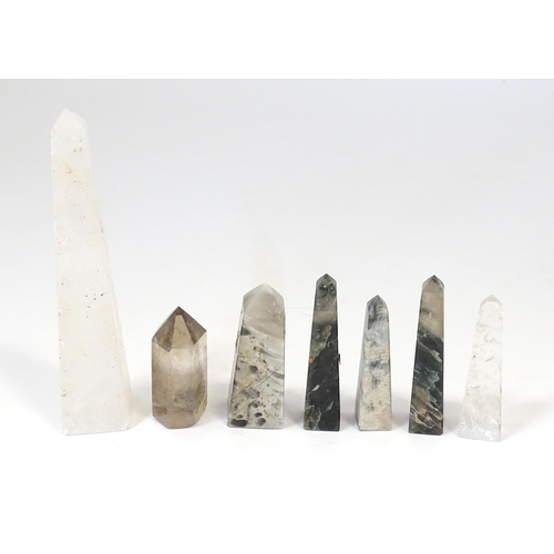 1066 - Natural History / Geology Interest: Seven assorted carved hardstone obelisks, to include quartz exam... 