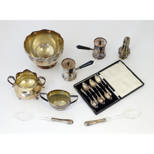 574 - A quantity of assorted silver plated wares to include chocolate pots, bowls, salad servers, caster s... 