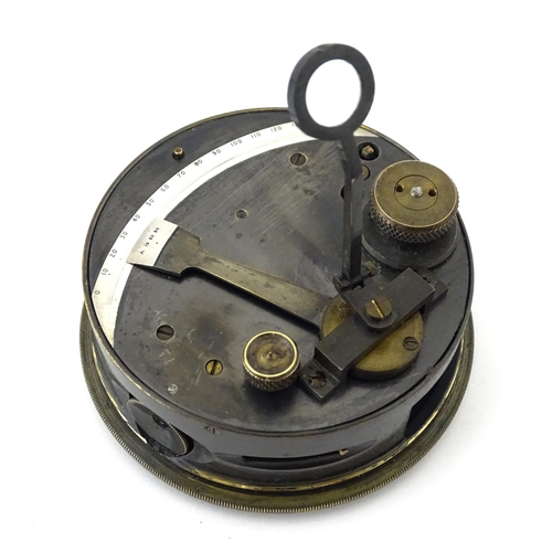 1177 - A late 19thC cased brass pocket drum sextant, the interior lid with tangential measurement table. Ap... 