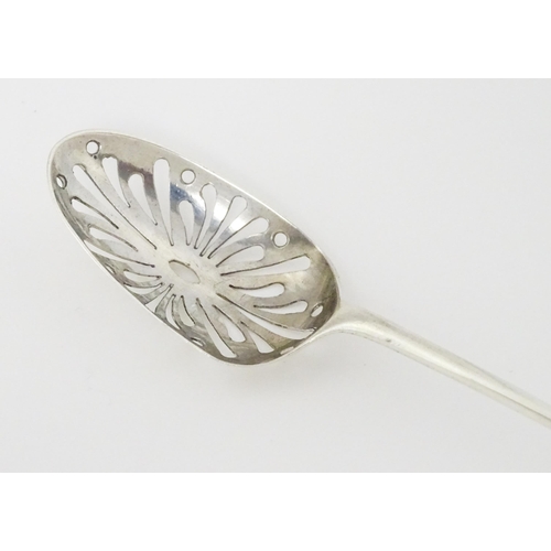 276 - An 18thC silver spoon / mote spoon,  maker TEGS. London c1763. Approx. 6