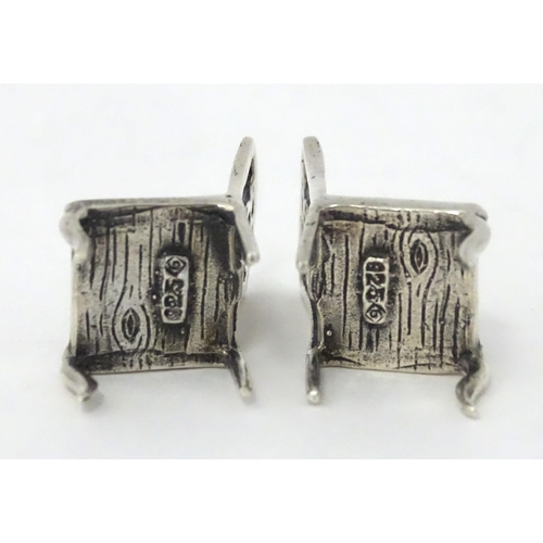 302 - Two .925 silver novelty pin cushions formed as a pair of chairs. Approx 1 1/4