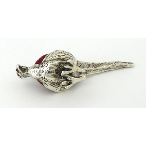 306 - A .925 silver novelty pin cushion formed as a pheasant. Approx 1 3/4