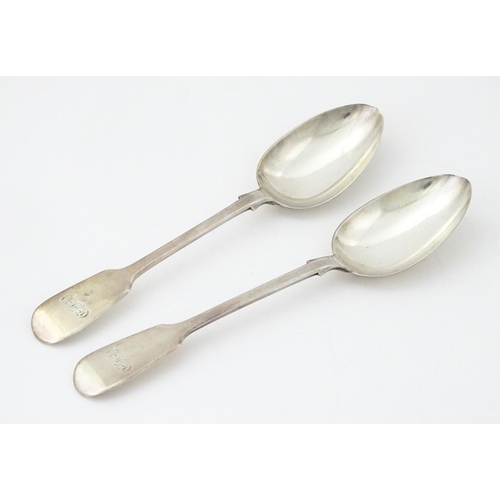 352 - A pair of Victorian Fiddle pattern tablespoons hallmarked London 1843, maker Joseph & Albert Savory.... 