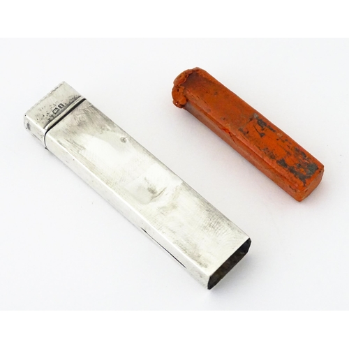 365 - A silver sealing wax holder with vesta keep and match strike to end, hallmarked Birmingham 1908, mak... 