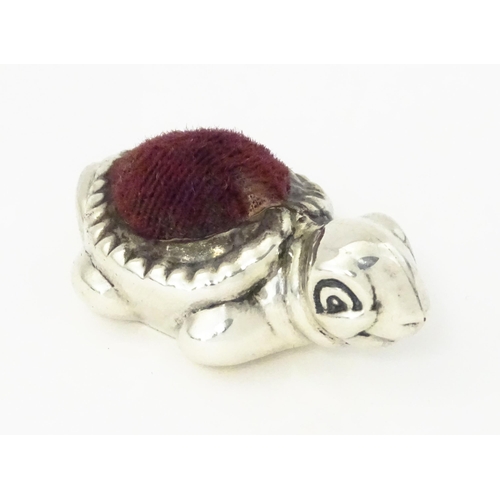 374 - A silver novelty pin cushion formed as a tortoise, Hallmarked London 2000 maker Martin Gerald & Sid ... 