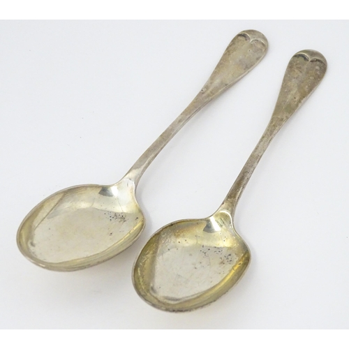 384 - A pair of George V silver Hanoverian pattern tablespoons with rat tail detail, hallmarked Sheffield ... 