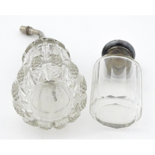 405 - A cut glass atomiser with sterling silver mount, maker William Henry Sparrow. 
Together with a glass... 