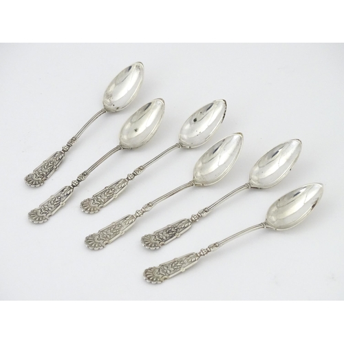 406 - A set of six Continental .800 silver teaspoons. Approx. 4 1/2