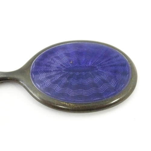 408 - A silver miniature hand mirror with purple guilloche enamel decoration hallmarked Birmingham 1921, m... 